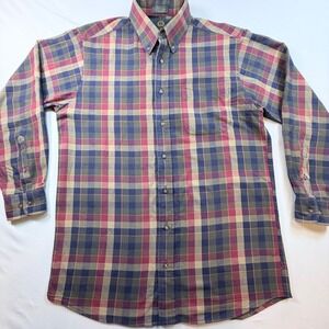 Viyella Plaid Wool Cotton Button Shirt Mens L Blue Pink Traditional Made Canada